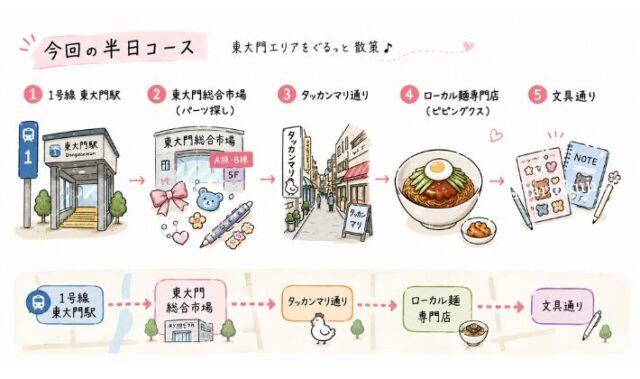 東大門総合市場と文具通りを回る半日観光ルート