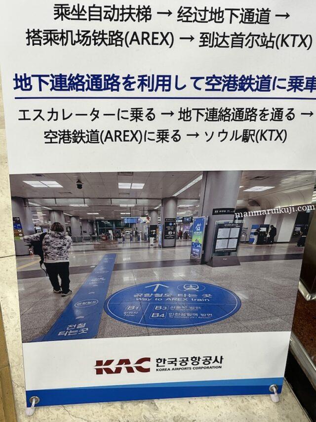 金浦空港地下1階の地下連絡通路案内板