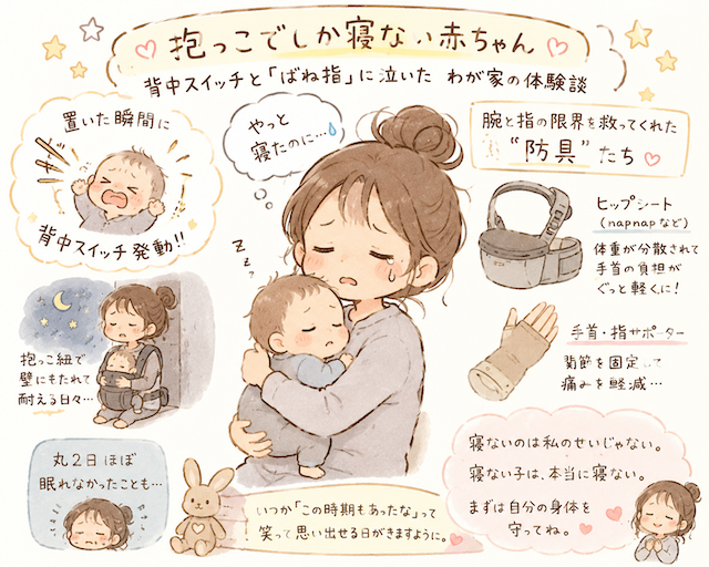 抱っこでしか寝ない赤ちゃん｜背中スイッチと「ばね指」に泣いたわが家の体験談